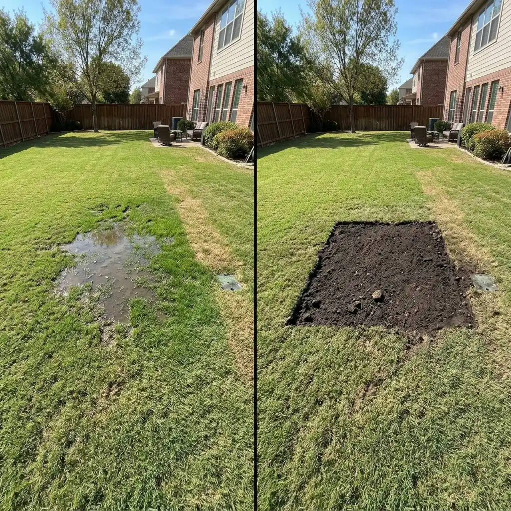 sprinkler repair denton tx before after underground leak