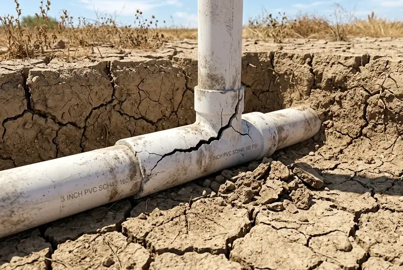 Clay soil shrinking away from PVC irrigation pipes
