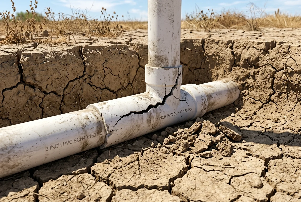 Clay soil shrinking away from PVC irrigation pipes