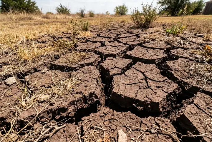 Dry cracked clay soil in Denton Texas