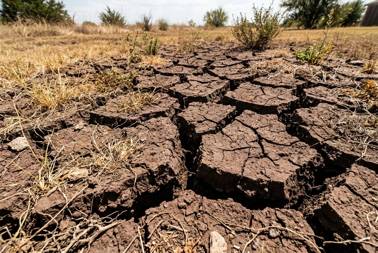 Dry cracked clay soil in Denton Texas