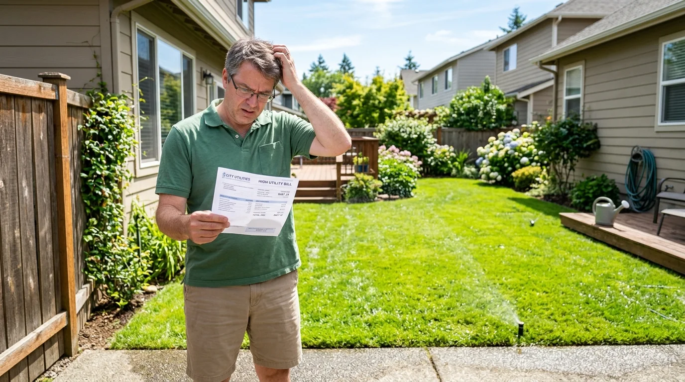 Homeowner holding a high water bill in Denton