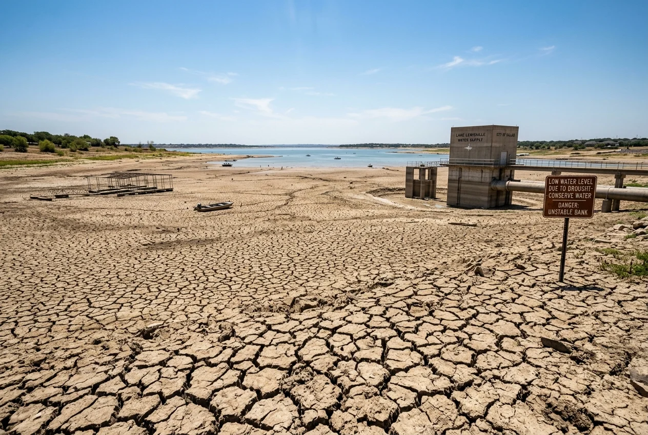 Low water levels at Lake Lewisville Texas