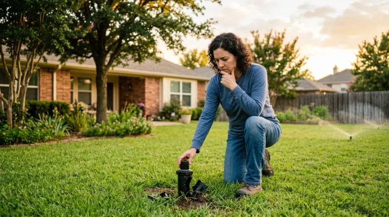 Homeowner deciding whether to repair or replace their sprinkler system in Denton